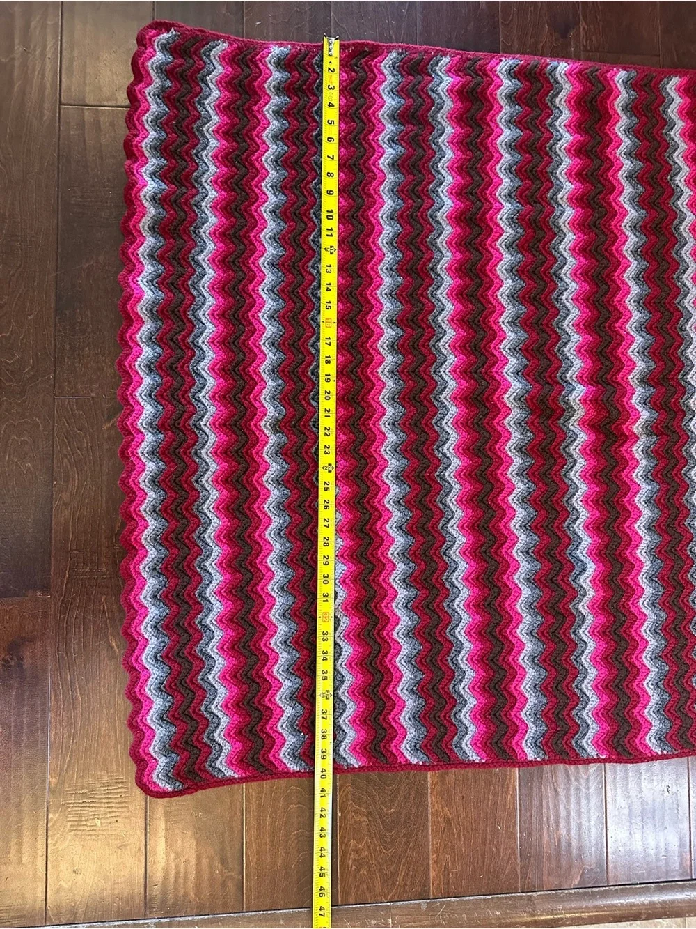 Chevron Knit Afghan Throw Blanket —Pink, Greys, Burgundy, & Brown